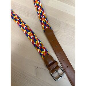 Woven Stretch Belt Braided Leather Trim Buckle Colorful Bohemian Style Accessory